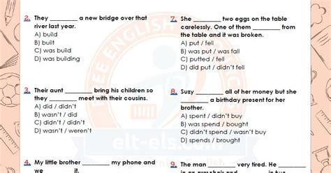 The Simple Past Tense Multiple Choice Test Elt