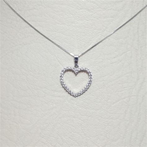 Cadena Para Dama Dije Corazón Con Circonesdiamantes En Oro Blanco De