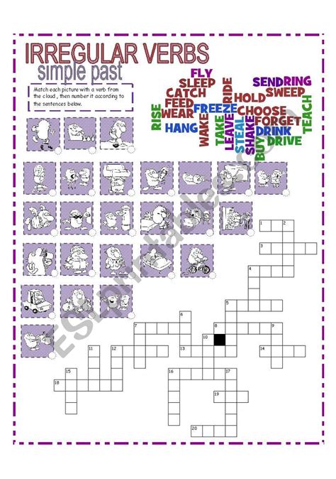 IRREGULAR VERBS SIMPLE PAST CROSSWORD 1 2 Pages ESL Worksheet By Meuge