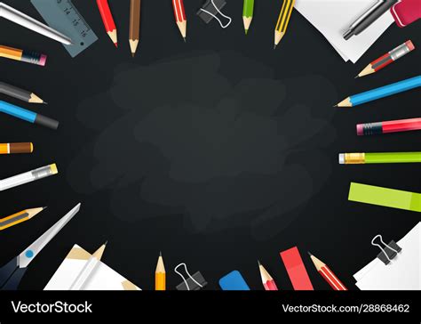 School Chalkboard With Different Objects Frame Vector Image