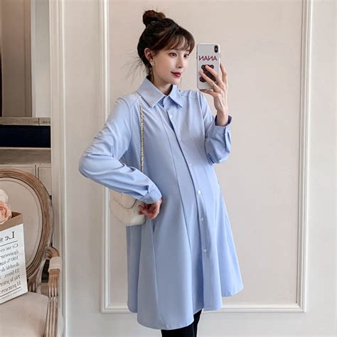 Spring Long Sleeves Loose Fashion Maternity Shirts Turn Down Collar