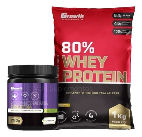 Whey Growth 80 Concentrado 1 Kg Creatina Creapure 250g Frete Grátis