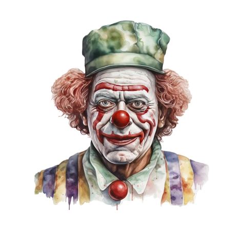 Premium AI Image | A watercolor painting of a clown with a red nose and a green hat.