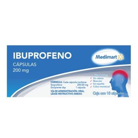 Ibuprofeno Medimart 200 mg 10 cápsulas Walmart