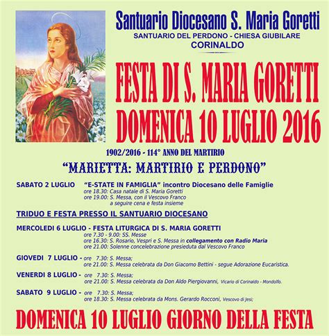 Festa Di Santa Maria Goretti A Anni Dal Martirio Santuario