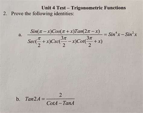 Solved Unit Test Trigonometric Functions Prove The Following