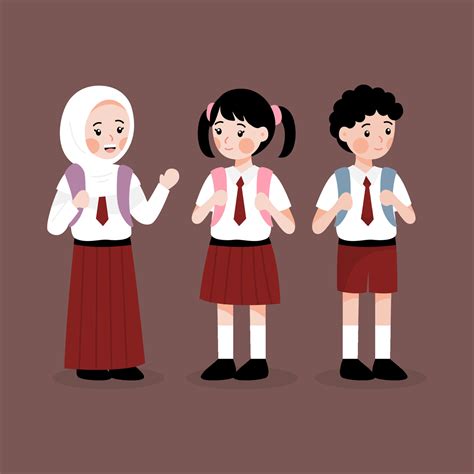 Indonesian Elementary Student In Uniform Vector Flat Concept