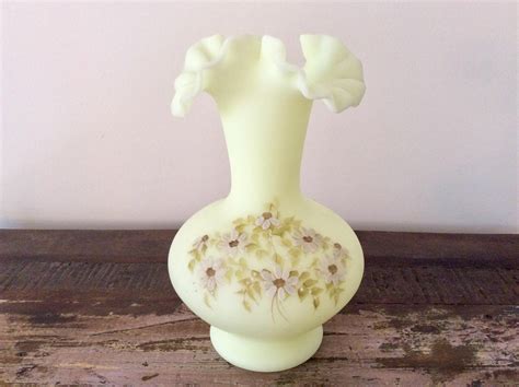 Vintage 1970s Fenton Hand Painted Custard Satin Uranium Glass Etsy