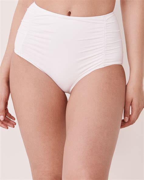 Bas De Bikini Taille Haute Pliss E En Fibres Recycl Es Solid Blanc