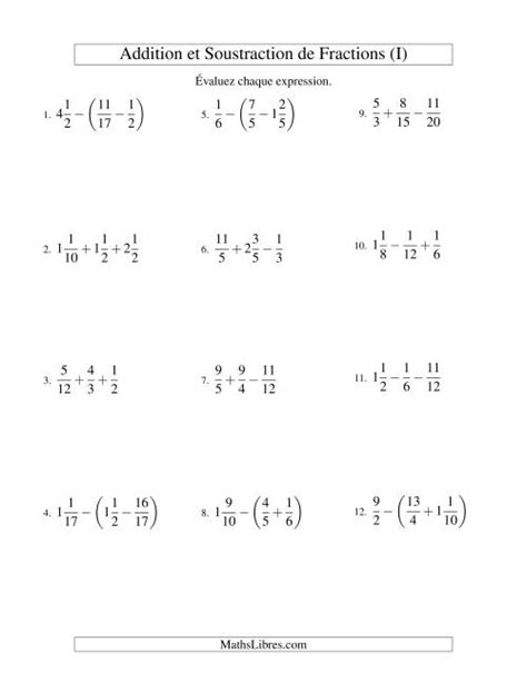 Addition Et Soustraction De Trois Fractions I