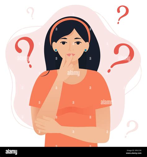 Mujer pensando con signos de interrogación Ilustración vectorial de