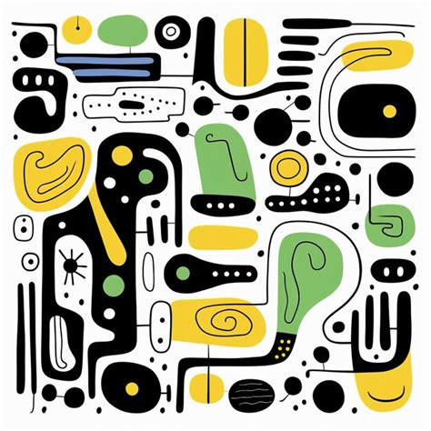 Abstracto Poster De Doodle Preto E Amarelo Linhas Em Negrito Foto