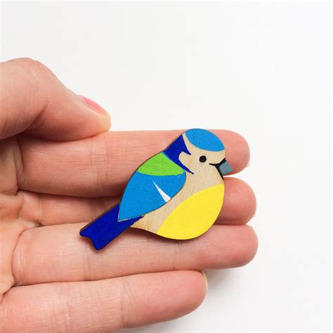 Hand Painted Wooden Bluetit Pin Bird Brooch Bird Lover Bird