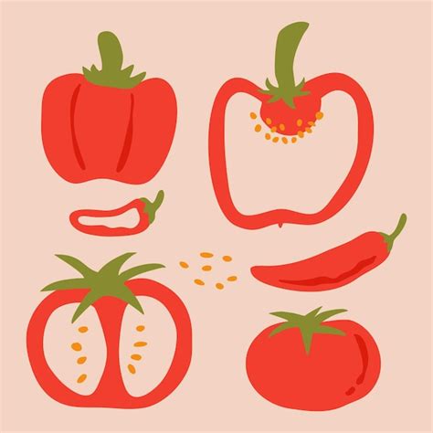 Verduras Dibujadas A Mano De Color Rojo Vector Premium