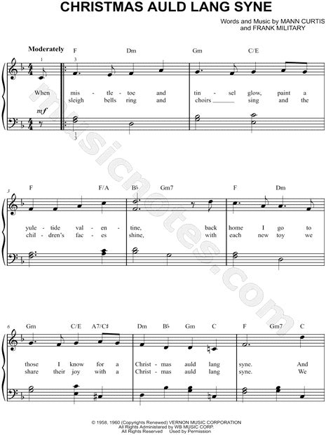 Bobby Darin Christmas Auld Lang Syne Sheet Music Easy Piano In F Major Download And Print