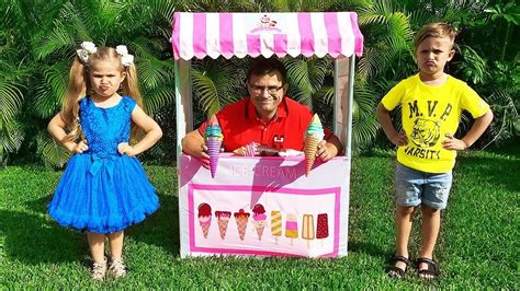 Diana And Roma Pretend Play Selling Ice Cream With Daddy Youtube