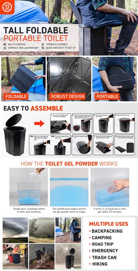 72HRS Collapsible Portable Toilet With Bucket (Including 12 Toilet Bag – 72hours.ca