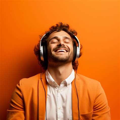 Premium Ai Image Man Wearing Headphones Portrait On Isolated Orange