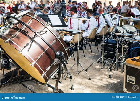 Orchestral Drums Orchestra Performance In Park In Paris Editorial