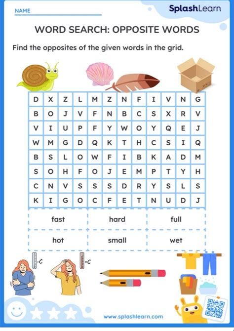 Word Search Opposite Words Printable ELA Worksheet Worksheets Library