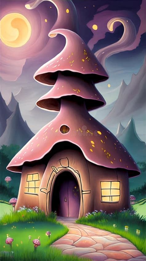 Big Mushroom House Fairy Tale Night Lights Magic Magical Mountain