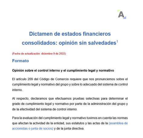 Dictamen de estados financieros consolidados opinión sin salvedades