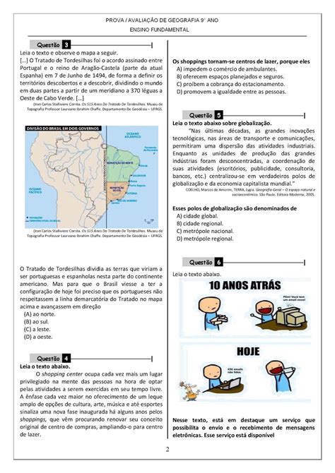 GEOGRAFIA 9 ANO ATIVIDADES PROVAS AVALIAÇÕES EXERCÍCIOS GABARITO I