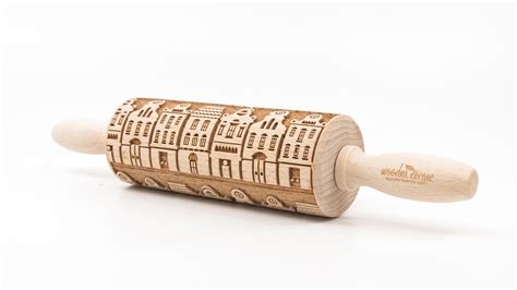 No R Gdansk Amsterdam Houses Pattern Rolling Pin Engraved Rolling