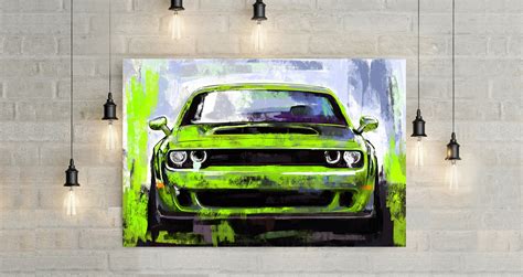 Challenger Art Print Dodge Artwork Car Enthusiast Art Race Car Art