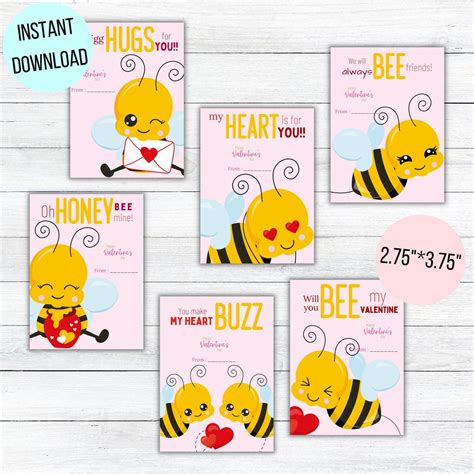 Printable Bee Valentines Day Cards Classroom Kids Valentines Day Cards