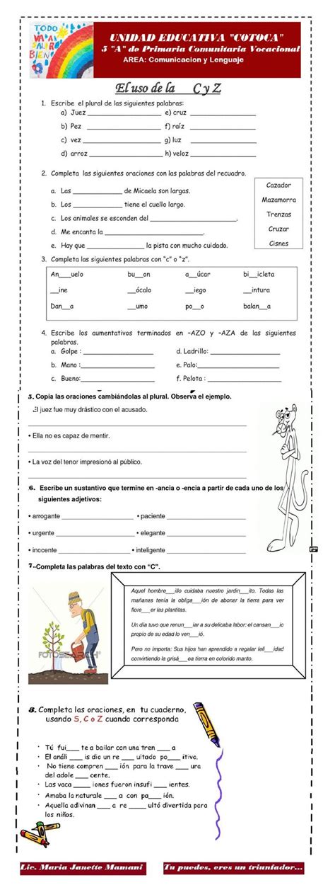 Ficha Online De Uso De La S C Z Para Quinto De Primaria Puedes Hacer