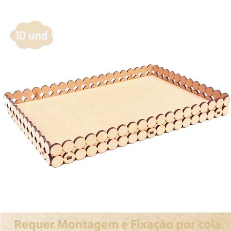 Kit 10 Bandeja Bandejinha Retangular Mdf Cru 23 5 X 14 Cm Modelo Perola