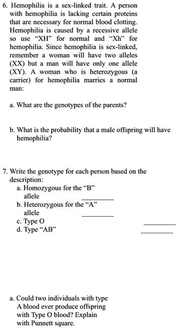 SOLVED Hemophilia Is Sex Linked Trait Person With Hemophilia Is