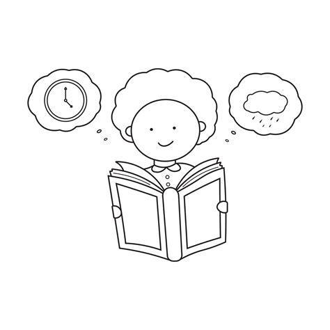 Hand drawn Kids drawing Cartoon Vector illustration boy reading a book ...