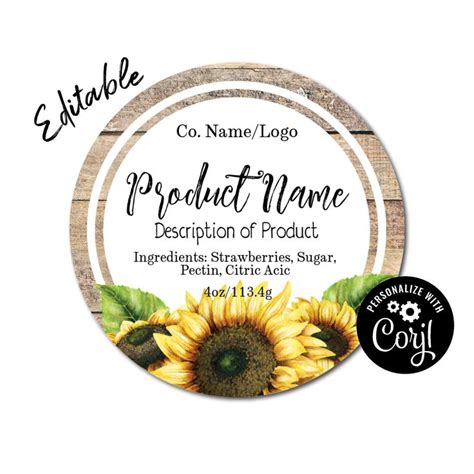 Homemade Product Label Sunflowers Personalize In Corjl Etsy