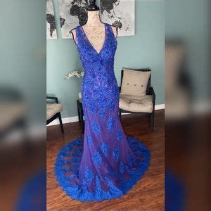 Boutique Dresses Blue Lace Beaded Mermaid Pageant Evening Gown Prom