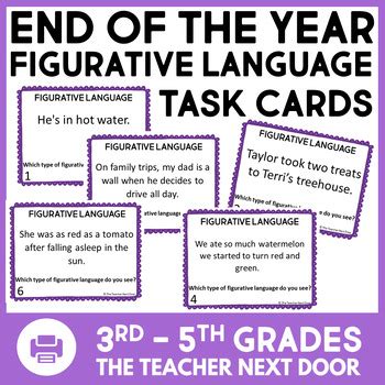 End Of The Year Figurative Language Task Cards Idioms Similes Metaphors