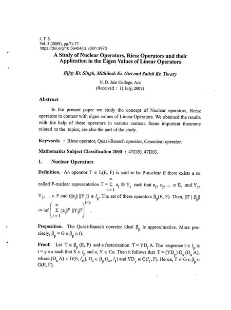 Pdf A Study Of Nuclear Operators Riesz Operators And Their