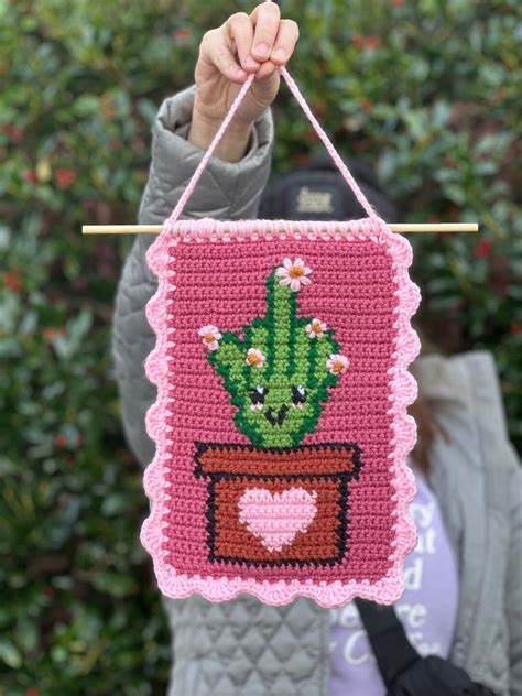 Fin Cute Cactus Crochet Pattern Only Tapestry Pattern Crochet Wall Hanging Crochet Pattern