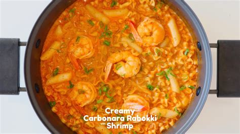 Creamy Carbonara Rabokki With Shrimp Delicious Ramen Tteokbokki