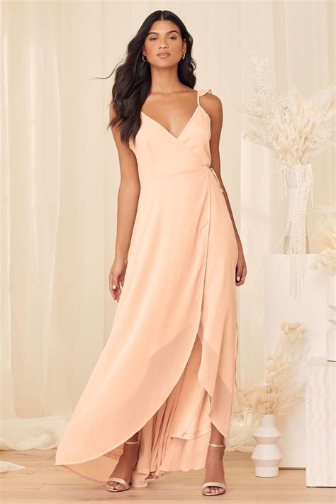 Lovely Blush Pink Dress Wrap Dress Maxi Dress Ruffle Dress Lulus