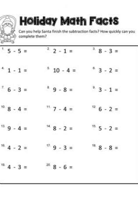 Subtraction Facts Worksheets