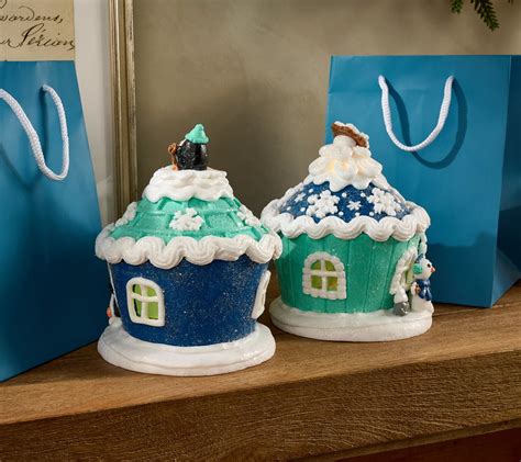 Set Of Winter Illuminated Gingerbread Cupcake Houses By Valerie Qvc