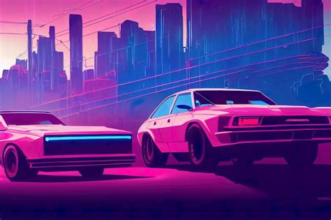 Premium AI Image | Retro wave car synthwave style 80s art