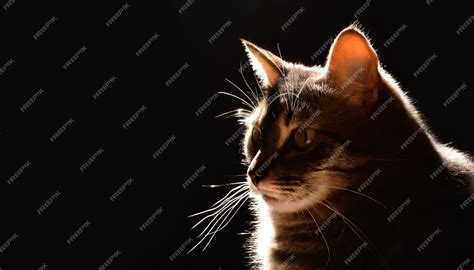 Premium Photo Backlit Cat Portrait On Black Background With Space For