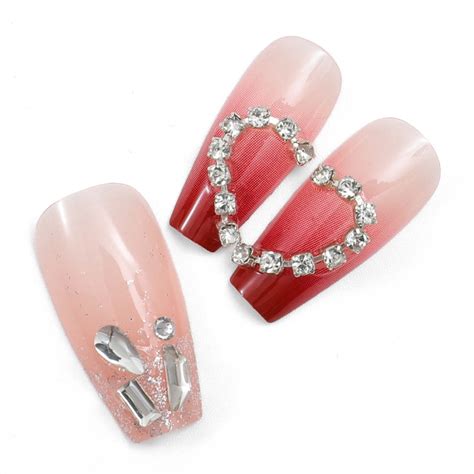 Press On Nails Nude Shade Ombre Red French Tips Rainboo Beauty