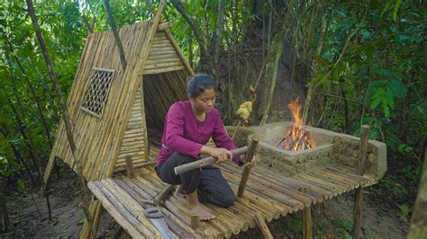 Amazing Girl Build Log Cabin House Alone In The Wild Amazing Girl