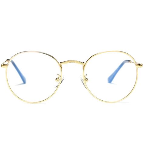 Classic Round Metal Clear Lens Glasses Frame Unisex Circle Eyeglasses Gold Blue Light Filter