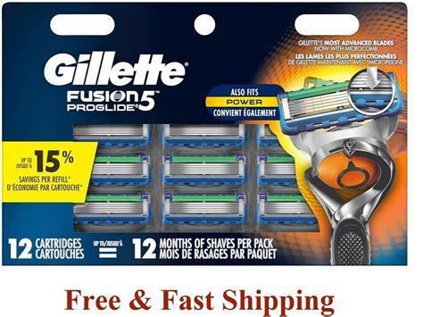 12 GILLETTE FUSION 5 Proglide Power Flexball Blade Cartridge Fit Flex