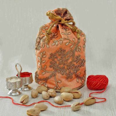 Dry Fruits Potli With Roli Chawal Container Moli Gift Send Bhaidooj